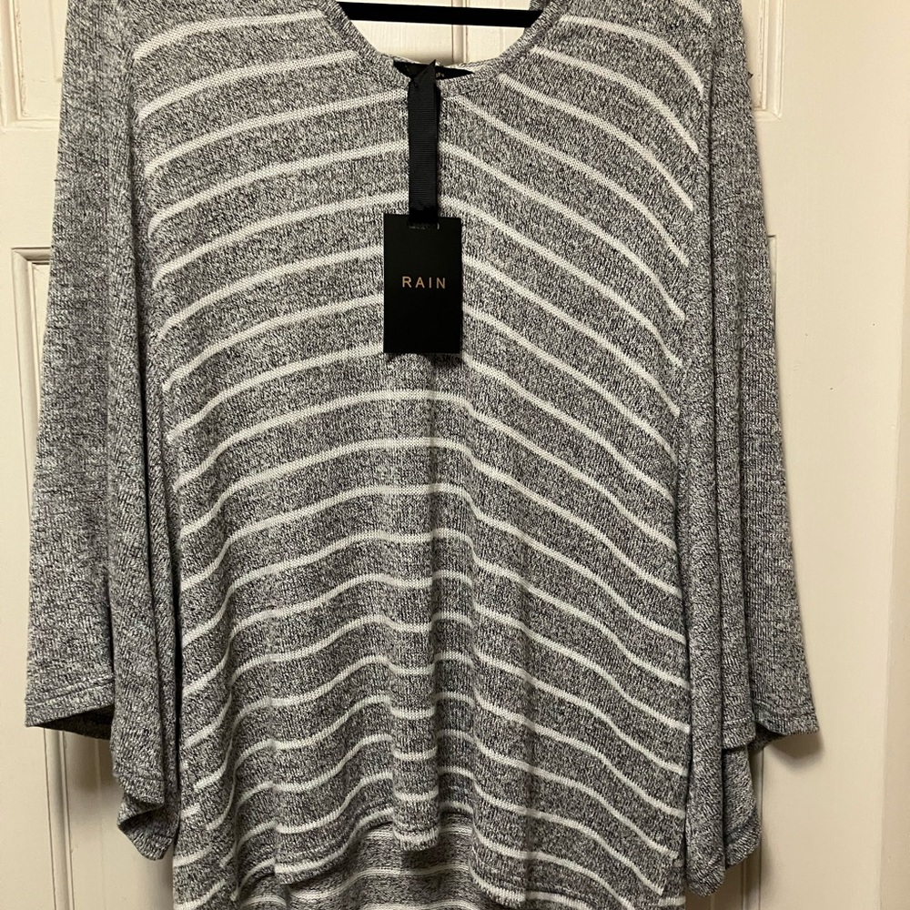 Gray Striped Knit Hooded Tunic Top